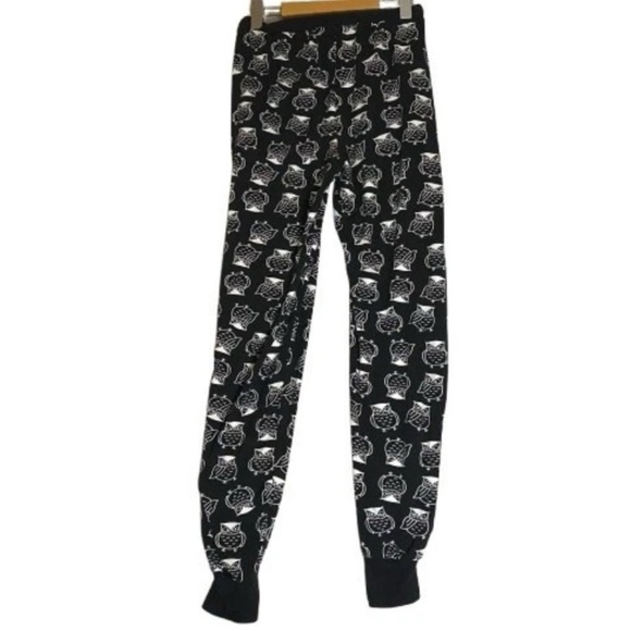 Yawn Black Loungewear Pajama Pants w Pockets All Over Print Owls Soft Comfy Sz S - Picture 2 of 8
